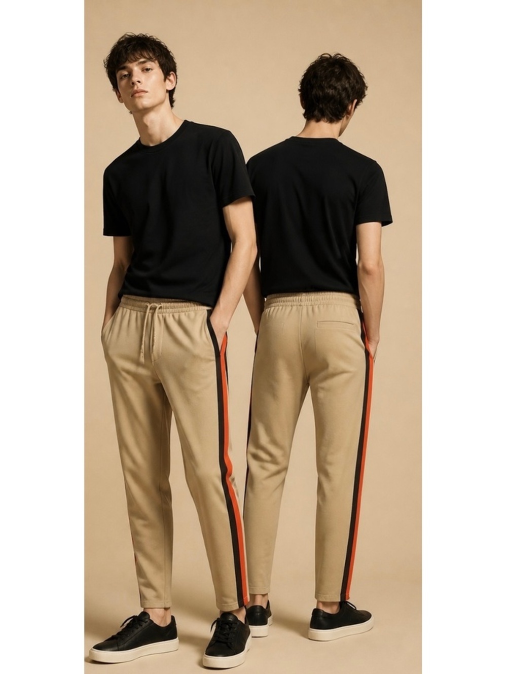 JIANWANG Men's Tracksuit Jogger Pants Black and Red Stripe in the Size L